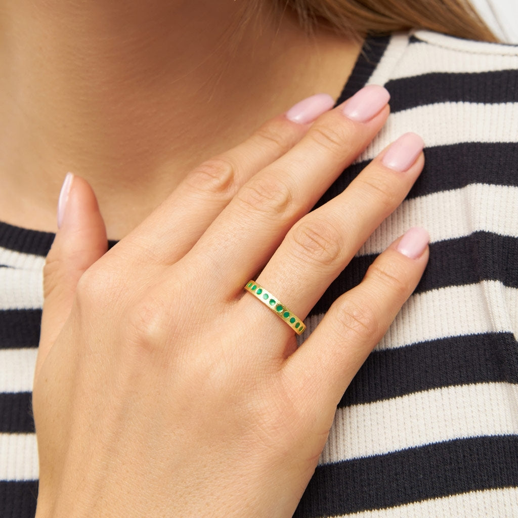 LULU Copenhagen Pattern Ring guldpläterad Rings Ljusgrön