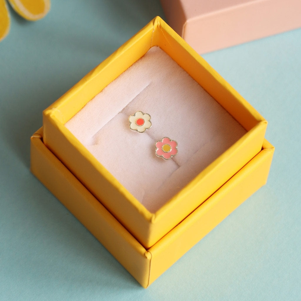 LULU Copenhagen Anemone örhänge 1 st silverpläterad Ear stud, 1 pcs Yellow-Pink