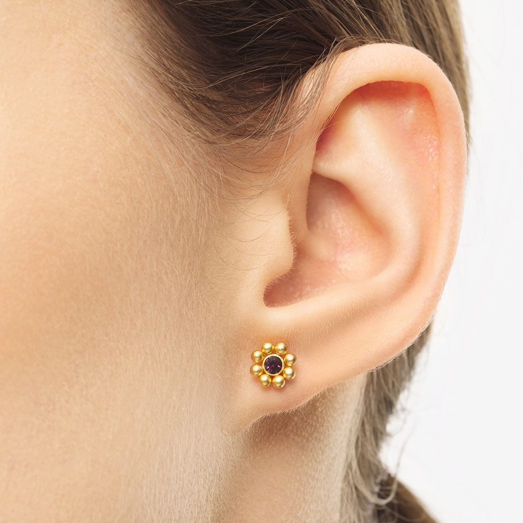 LULU Copenhagen Bouquet Crystal Flower 1 st - Guldplateräd Ear stud, 1 pcs Ametist
