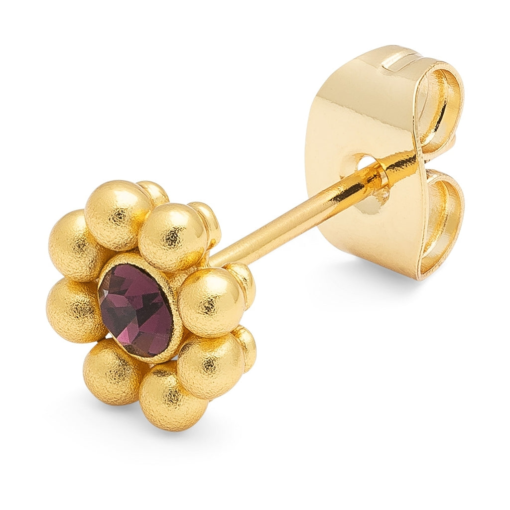 LULU Copenhagen Bouquet Crystal Flower 1 st - Guldplateräd Ear stud, 1 pcs Ametist