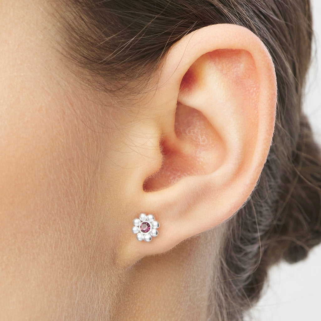 LULU Copenhagen Bouquet Crystal Flower 1 st - Silverplateräd Ear stud, 1 pcs Ametist