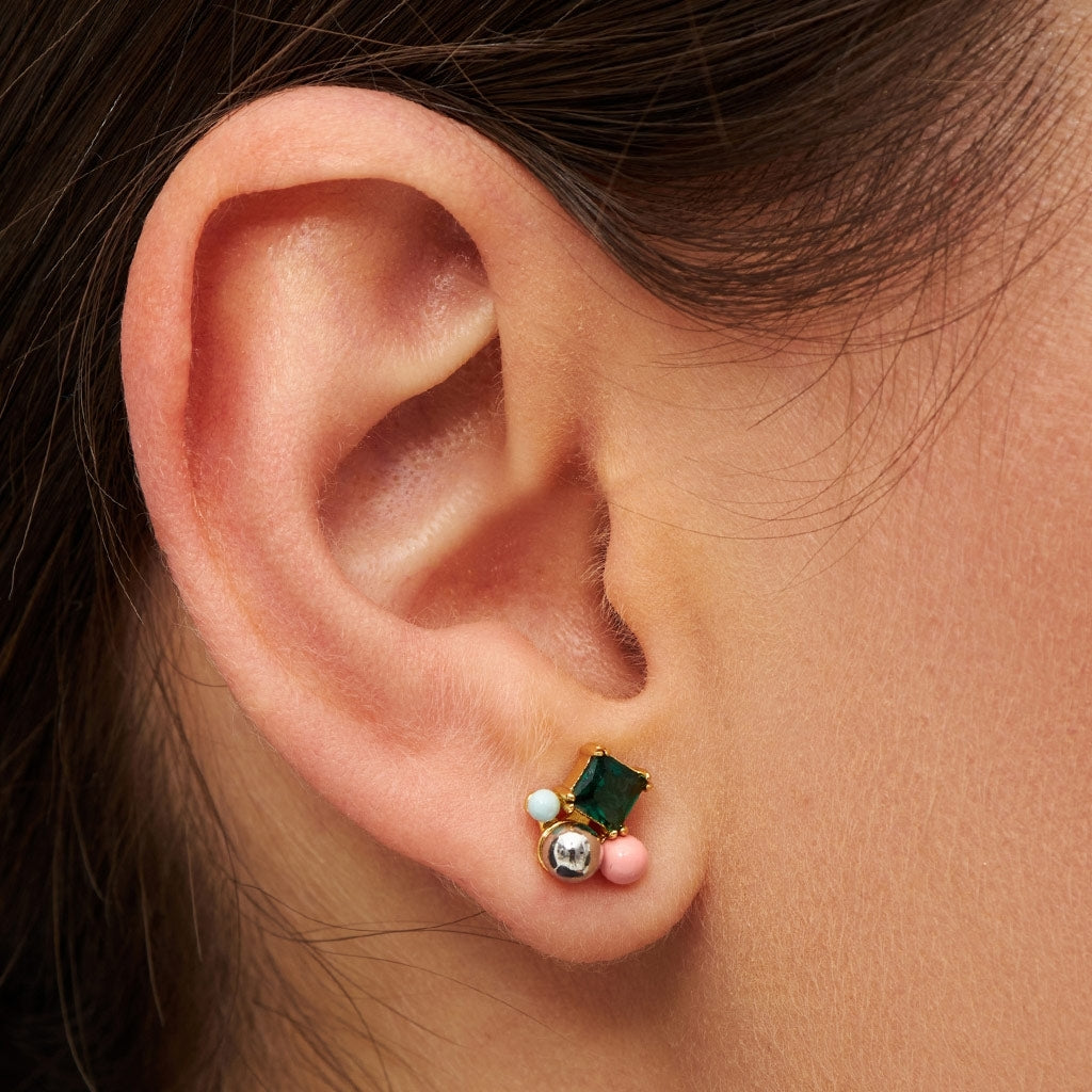 LULU Copenhagen Bouquet Green Bling örhänge 1 st Ear stud, 1 pcs Guldpläterad