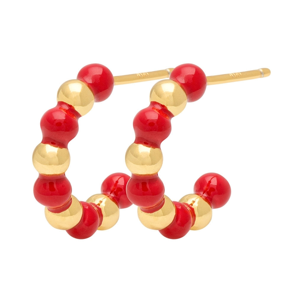 LULU Copenhagen Color Ball Beads hoops Hoops Gold Plated/Passion Red