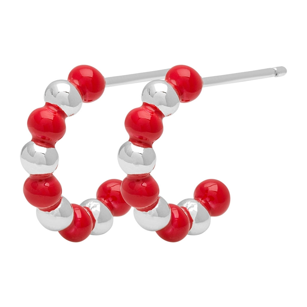 LULU Copenhagen Color Ball Beads Hoops par Hoops Silver Plated/Passion Red