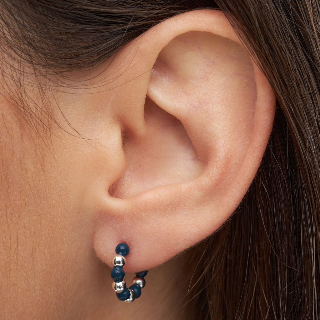 LULU Copenhagen Color Ball Beads Hoops par Hoops Silver Plated/Retro Dark Blue