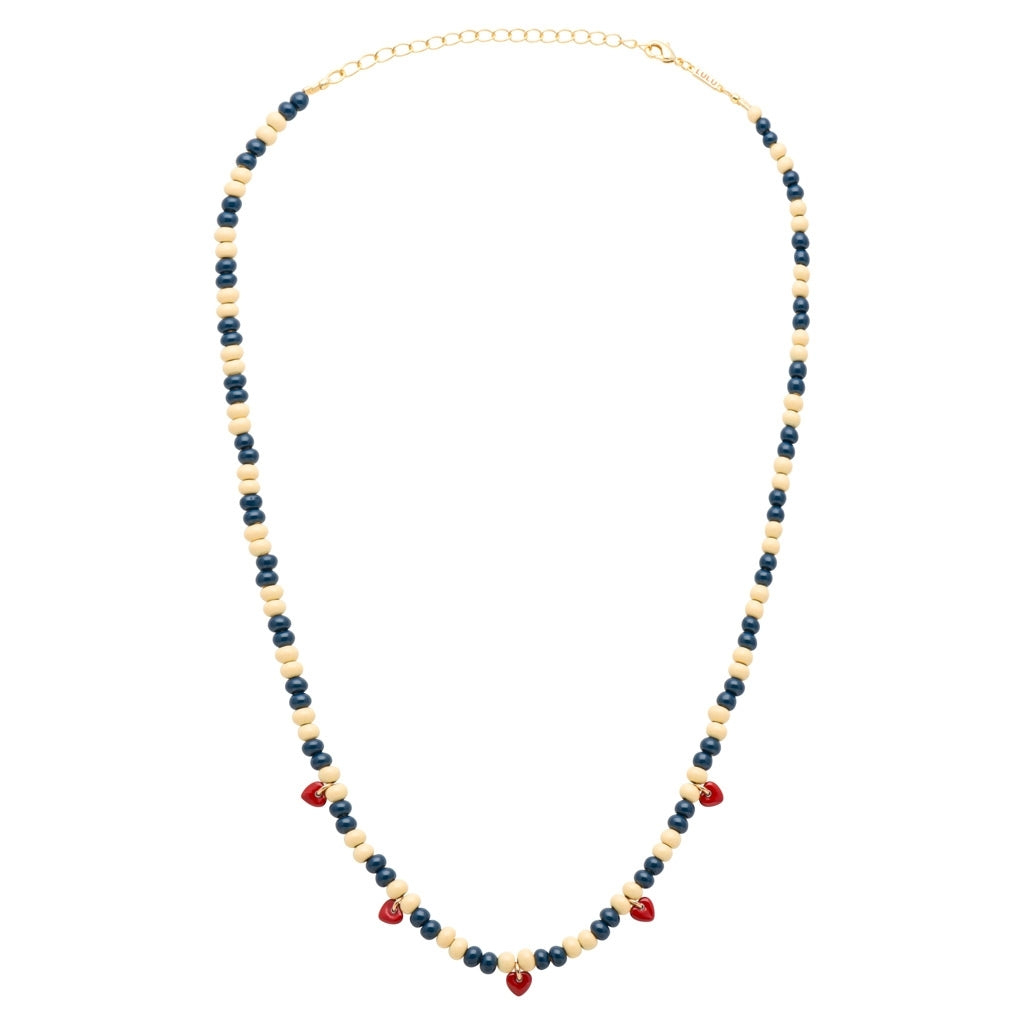 LULU Copenhagen Color Ball Heart Halsband Necklaces Soft Yellow/Retro Dark Blue