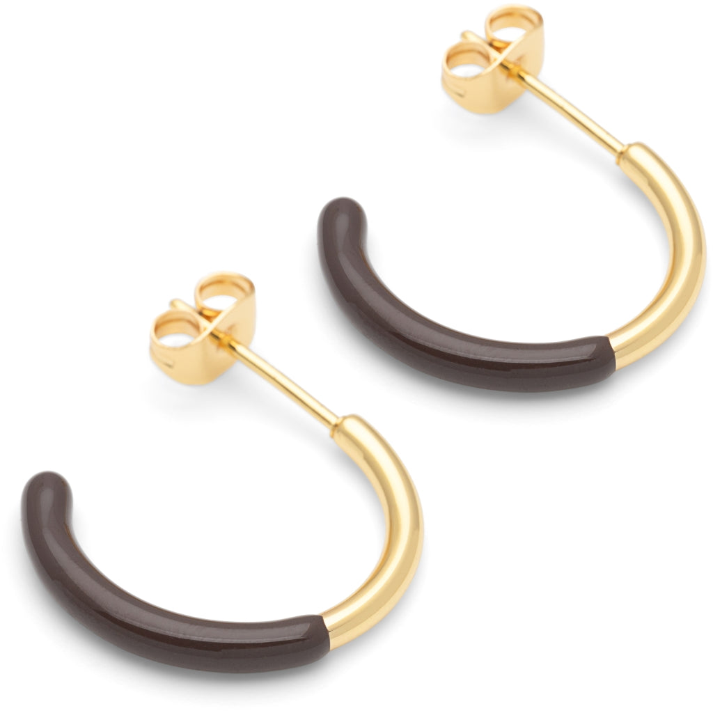 LULU Copenhagen Color Hoop half Dip Medium par - Guldpläterad mässing Hoops Cocoa Powder