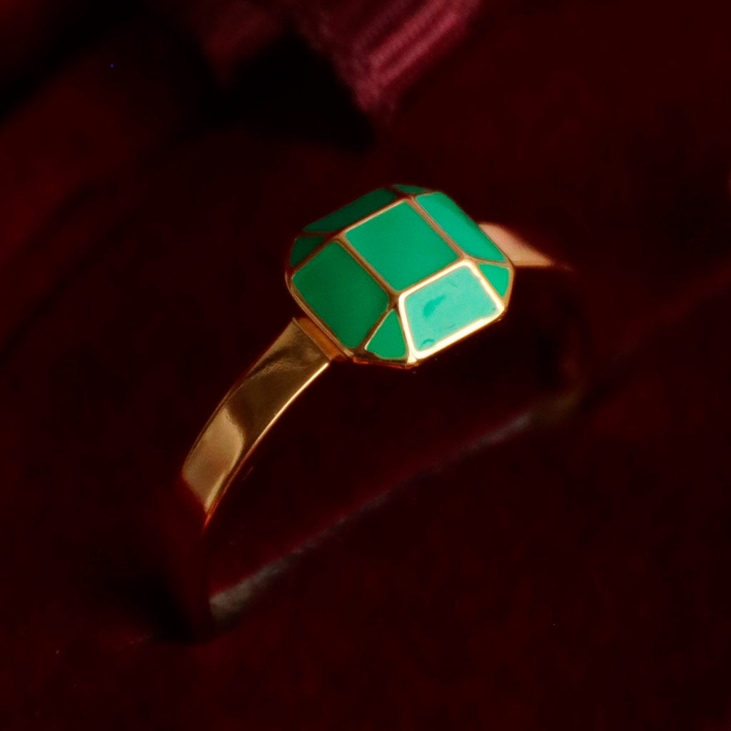 LULU Copenhagen Diamond Ring Large guldpläterad Rings Ljusgrön