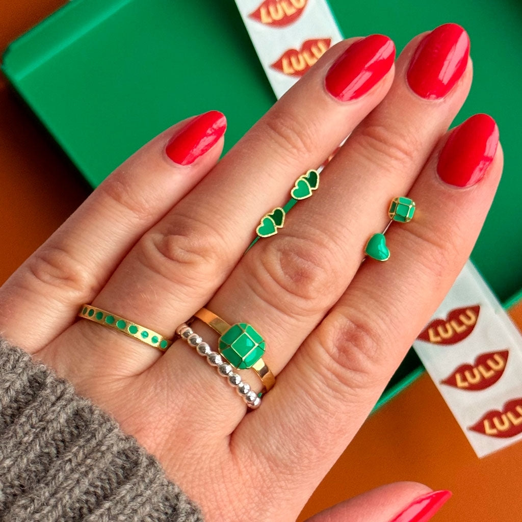 LULU Copenhagen Diamond Ring Large guldpläterad Rings Ljusgrön