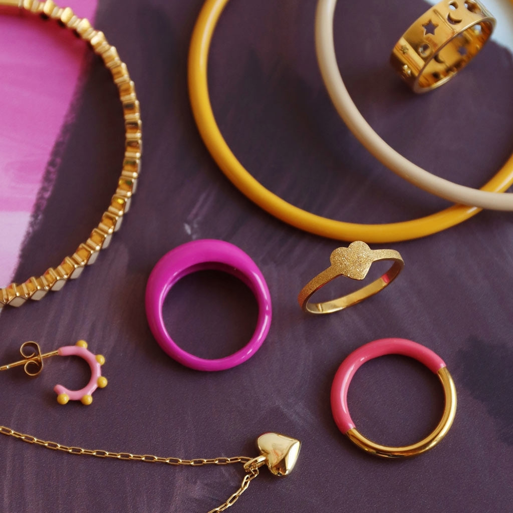 LULU Copenhagen Double Color Ring guldpläterad Rings Gold/Coral Pink