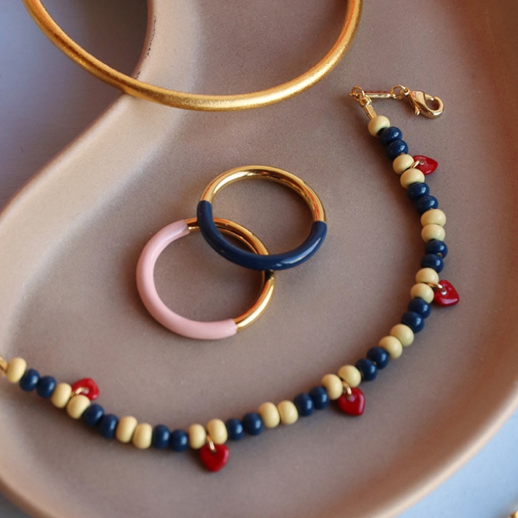 LULU Copenhagen Double Color Ring guldpläterad Rings Gold/Retro Dark Blue