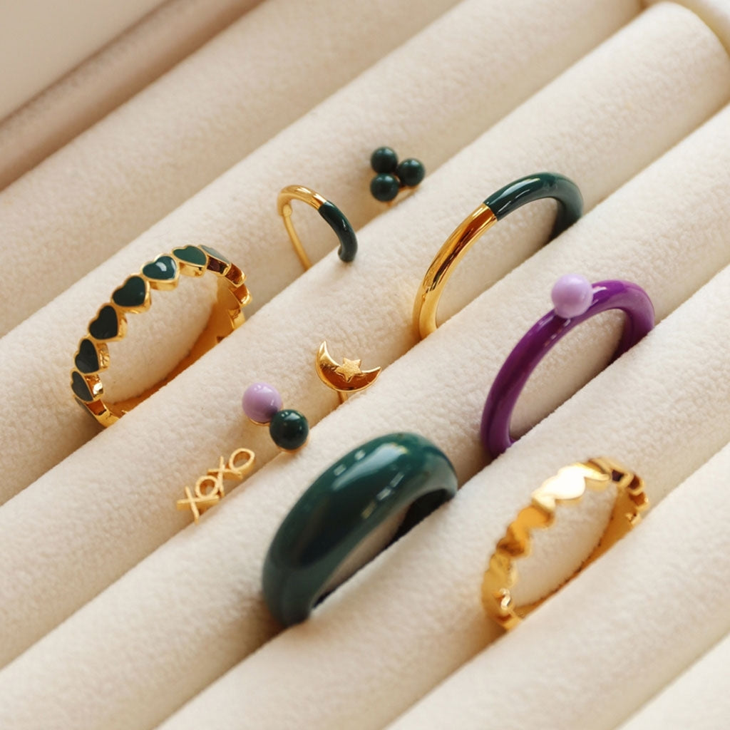 LULU Copenhagen Double Color Ring guldpläterad Rings North Sea Green