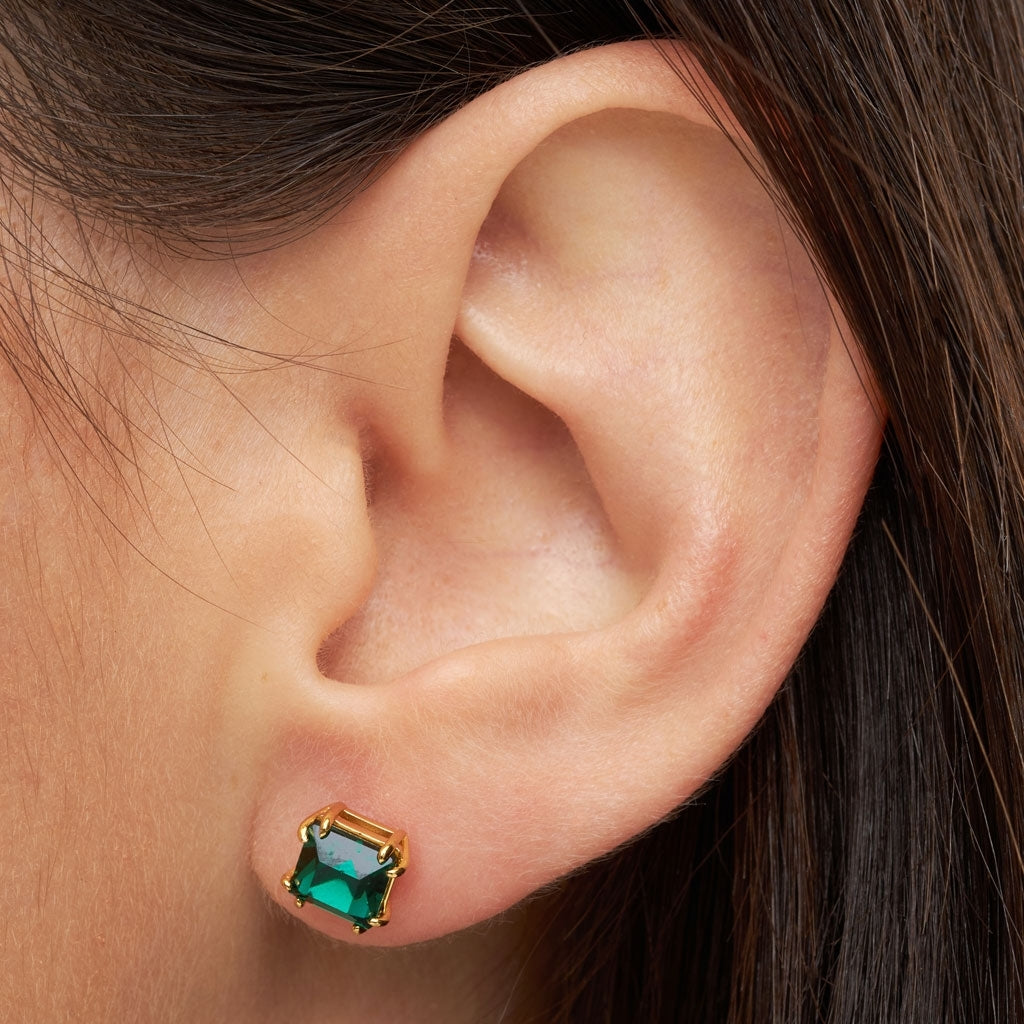 LULU Copenhagen Gala Crystal Bling örhänge 1 st Ear stud, 1 pcs Emerald/Gold Plated