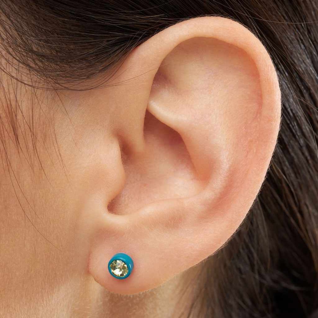 LULU Copenhagen Gala Crystal Round örhänge 1 st Ear stud, 1 pcs Jonquil/Retro Blue
