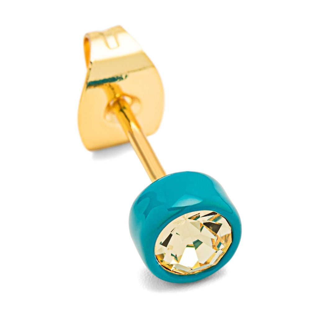 LULU Copenhagen Gala Crystal Round örhänge 1 st Ear stud, 1 pcs Jonquil/Retro Blue