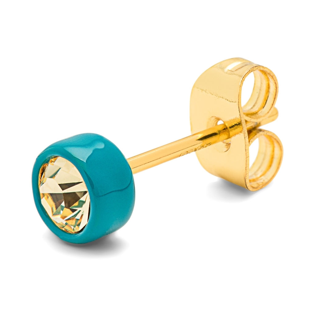 LULU Copenhagen Gala Crystal Round örhänge 1 st Ear stud, 1 pcs Jonquil/Retro Blue