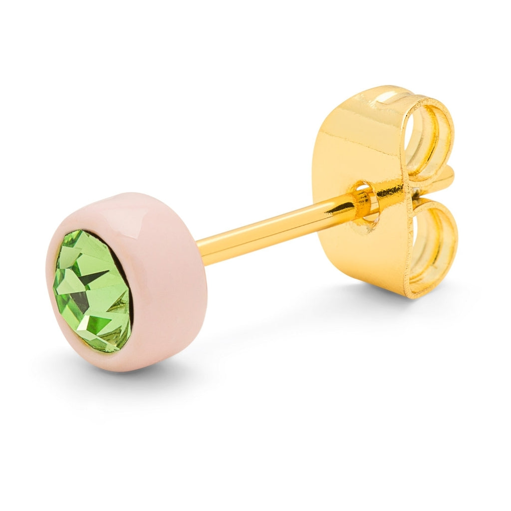 LULU Copenhagen Gala Crystal Round örhänge 1 st Ear stud, 1 pcs Olivine/Silk Light Pink