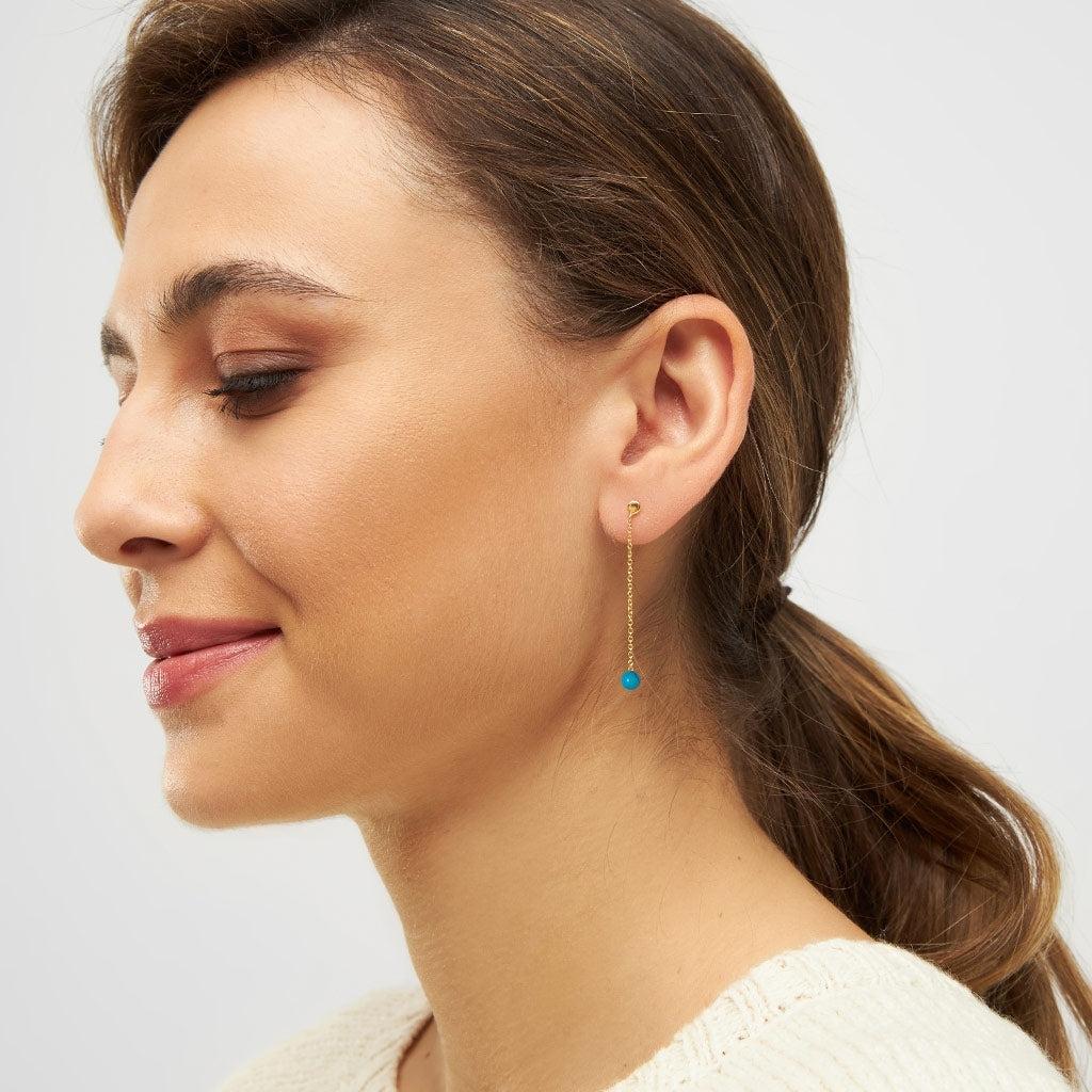 LULU Copenhagen Natural Stone Chain örhänge 1 st Ear stud, 1 pcs Turkos