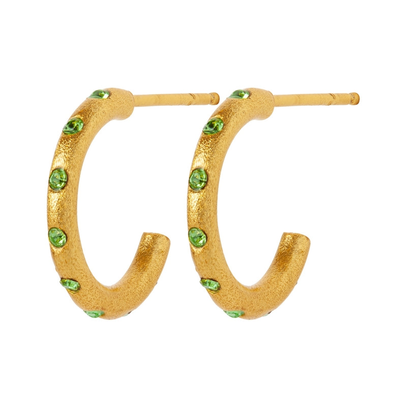 LULU Copenhagen OMG Hoops Small par guldpläterad Hoops Crystal Green