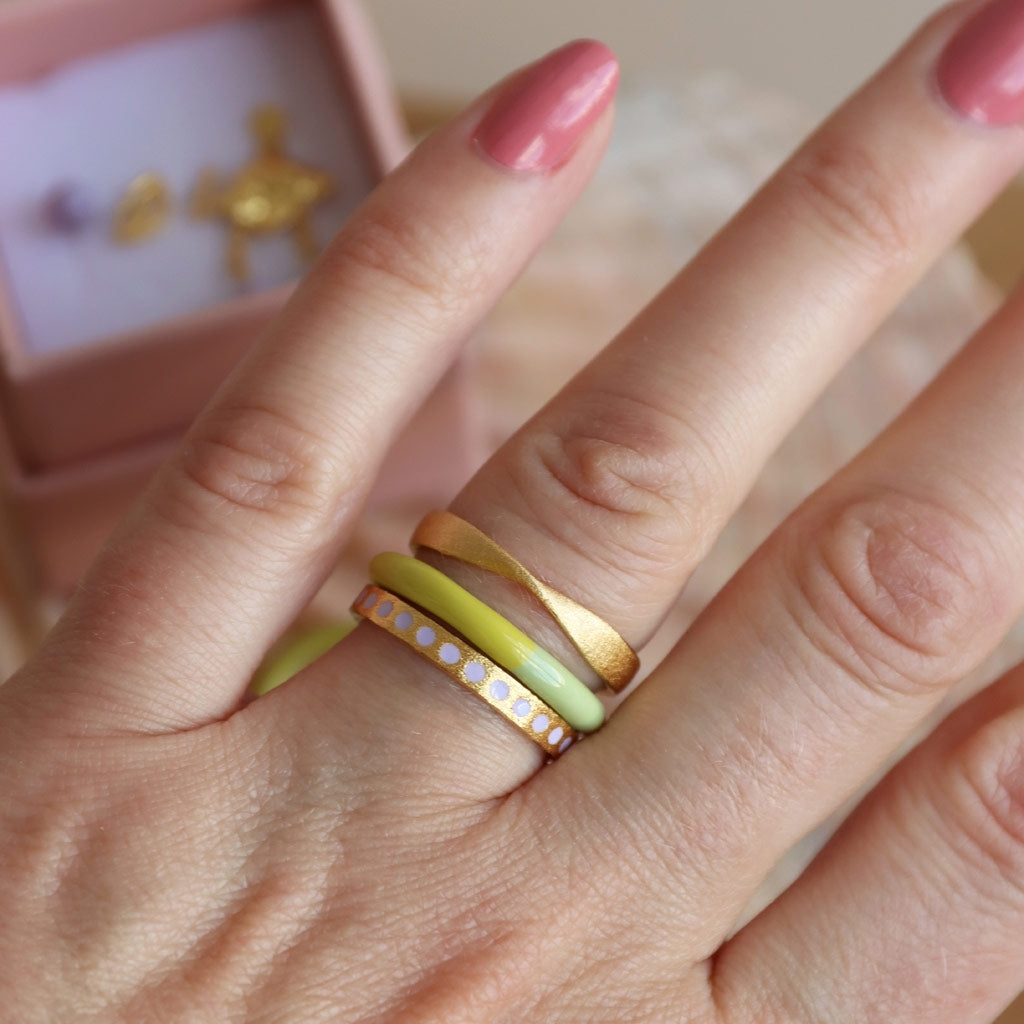 LULU Copenhagen Pattern Ring guldpläterad Rings Wild Lime