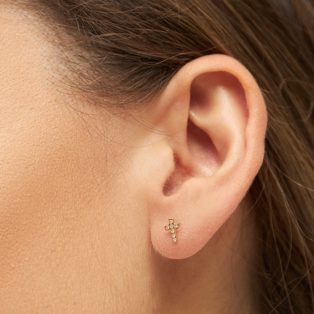 LULU Copenhagen Cross Crystal örhänge 1 st guldpläterad Ear stud, 1 pcs Rosa