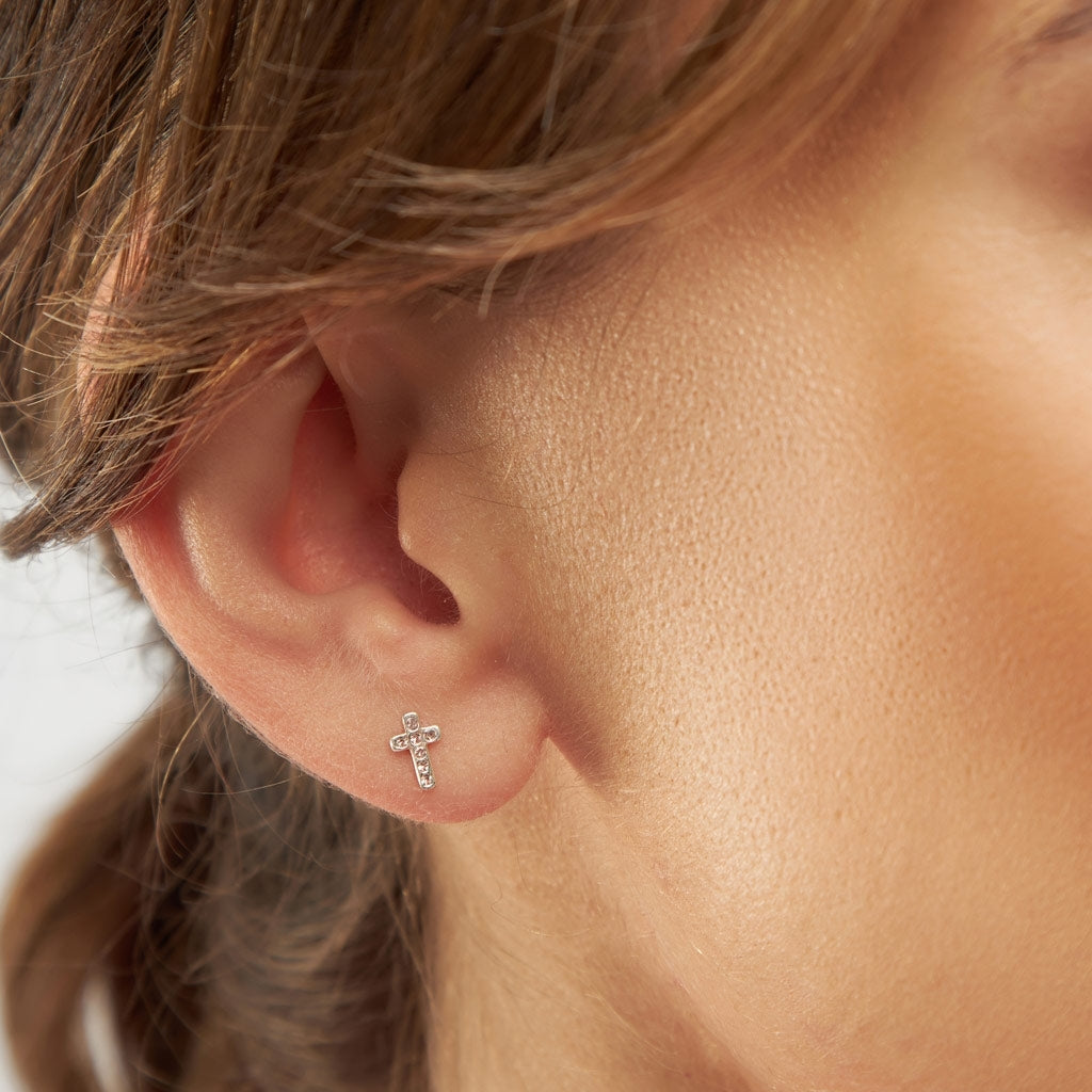 LULU Copenhagen Cross Crystal örhänge 1 st silver Ear stud, 1 pcs Rosa