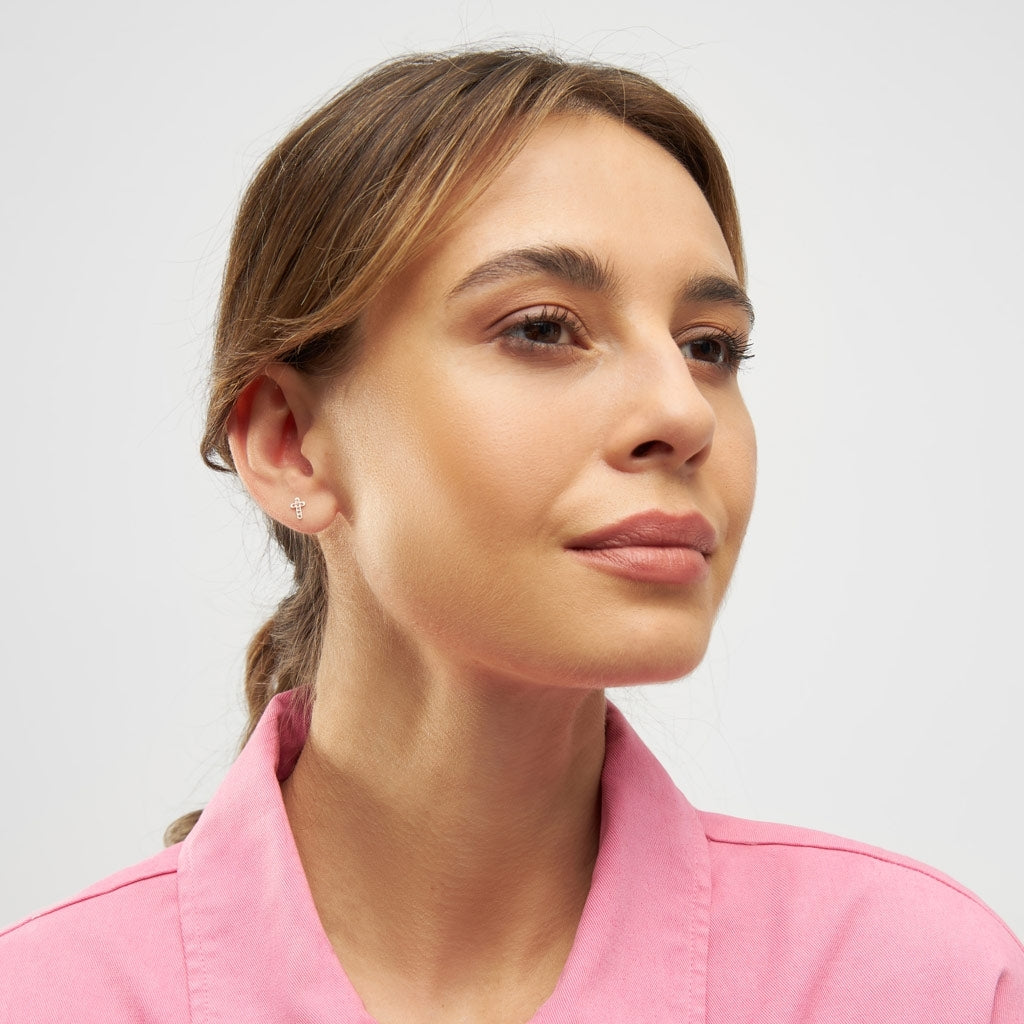 LULU Copenhagen Cross Crystal örhänge 1 st silver Ear stud, 1 pcs Rosa